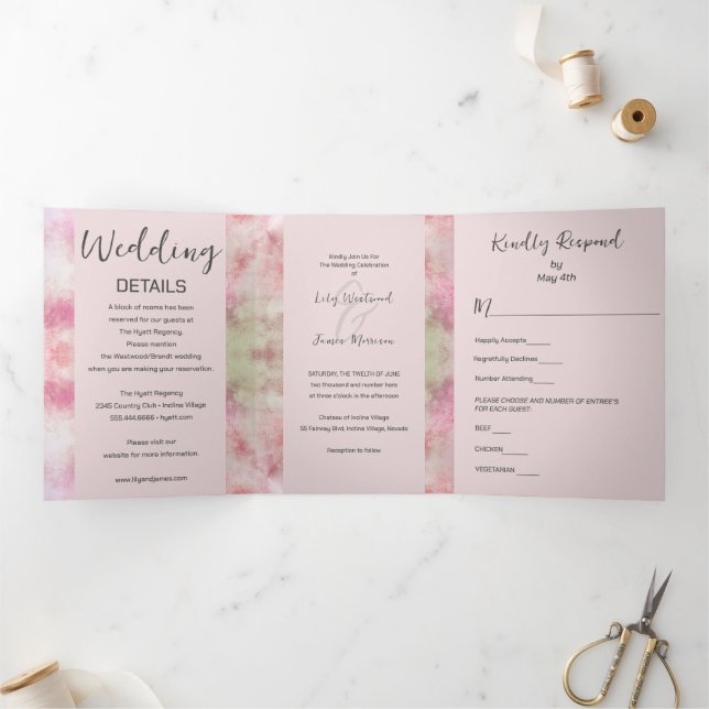 Invitation Trois Volets Mariage rose Whimsical (Intérieur)