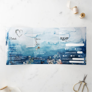 Invitation Trois Volets Mariage RSVP RSVP complet pour l'océan rustique