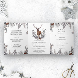 Invitation Trois Volets Mariage rustique de forêt aquarelle avec cerf