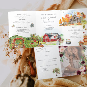 Invitation Trois Volets Mariage Rustique de Pommeraie d'Automne