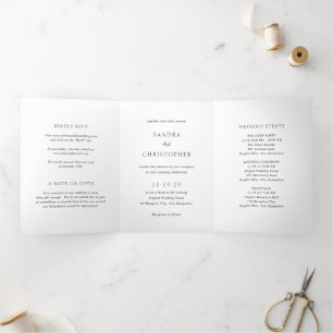 Invitation Trois Volets Mariage Simple Moderne Élégant Noir et Blanc