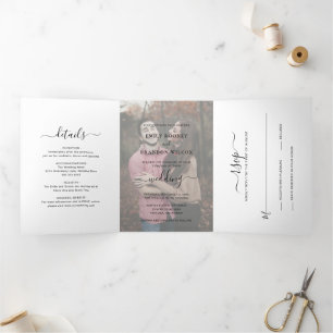 Invitation Trois Volets Mariage simple moderne photo élégant