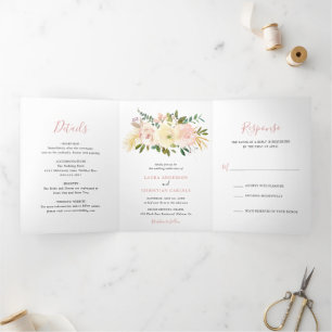 Invitation Trois Volets Mariage simple rose rose floral élégant