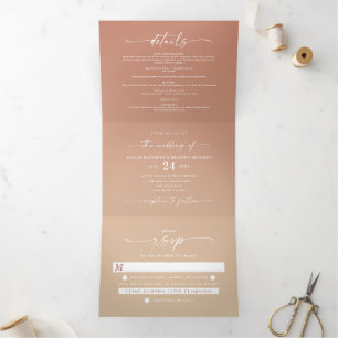 Invitation Trois Volets Mariage simple Terra Cotta et Ombre jaune