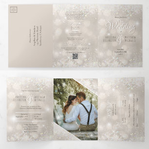 Invitation Trois Volets Mariage Tout en Un Champagne Paillettes Photo Budg