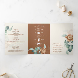 Invitation Trois Volets Mariage vintage de fleurs botaniques