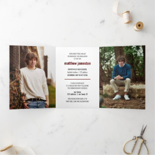 Invitation Trois Volets Maroon Bold & Moderne Photo Graduation
