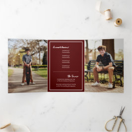 Invitation Trois Volets Maroon Edgy Abstrait Torn Photo Graduation