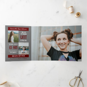 Invitation Trois Volets Maroon Modern Block 5-Photo Graduation