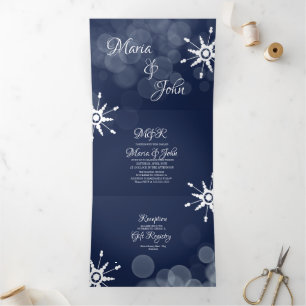 Invitation Trois Volets Merveilleux Mariage d'hiver Snowflakes Bokeh Lumiè