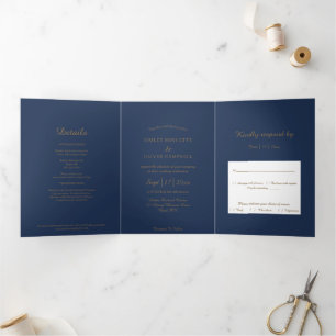 Invitation Trois Volets Minimaliste moderne   Marine Gold