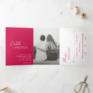 Invitation Trois Volets Minuscule rose chaud Mariage moderne