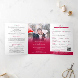 Invitation Trois Volets Mistletoe rouge mariage option RSVP QR Code