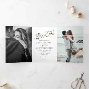 Invitation Trois Volets Modern Chic, Instruction Enregistrer La Date 3 Pho