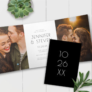 Invitation Trois Volets Moderne + Chic Type Enregistrer Le Carte photo Dat