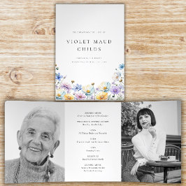 Invitation Trois Volets Moderne deux photos funéraires ordre de service