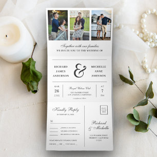 Invitation Trois Volets Moderne Mariage Minimaliste 3 en 1 Collage Photo B