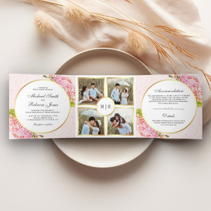 Invitation Trois Volets Moderne rose Hydrangea Floral Photo Collage Mariag