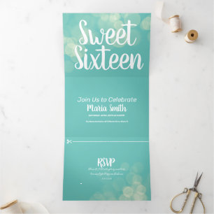 Invitation Trois Volets Moderne Sweet 16 Bokeh Lumières Photographie