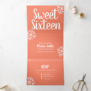Invitation Trois Volets Moderne Sweet 16 Snowflakes épars