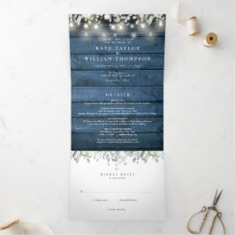 Invitation Trois Volets Monogram Rustic String Lumières Floral Photo Maria