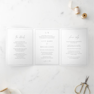 Invitation Trois Volets Monogramme intemporel Gris Mariage élégant