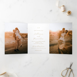 Invitation Trois Volets Monogramme Neutre Classique Élégant Mariage