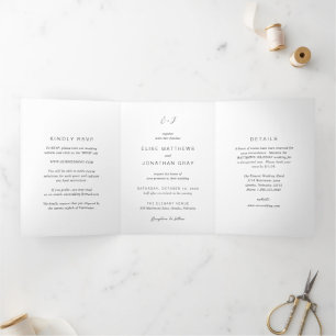 Invitation Trois Volets Monogramme noir et blanc Mariage élégant