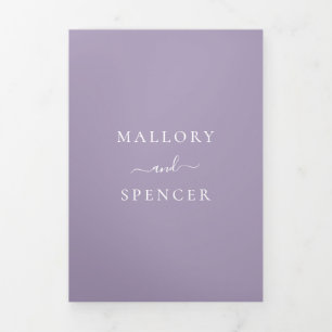 Invitation Trois Volets Monogramme violet poussiéreux Photo Mariage élégan