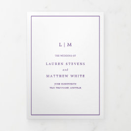 Invitation Trois Volets Monogramme violet simple Mariage élégant