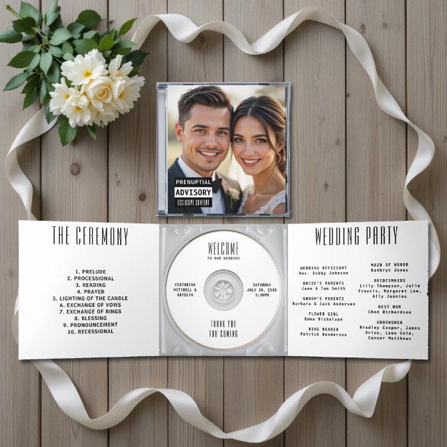 Invitation Trois Volets Musique CD Album couverture Livret White Wedding P (Music CD Album Cover Booklet White Wedding Program
)