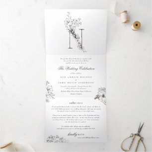 Invitation Trois Volets 'N' Monogramme Beau Mariage floral croisé