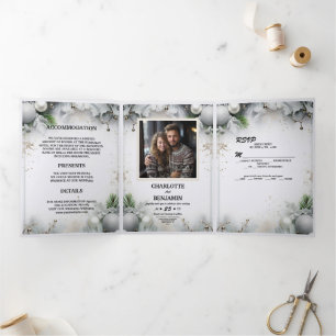 Invitation Trois Volets Noël Argent Magie Hiver Minimal Personnalisé
