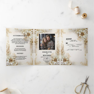 Invitation Trois Volets Noël Hiver Ivoire Beige Minimal Personnalisé