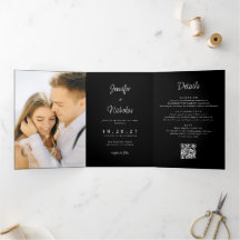Noir moderne Mariage RSVP détails QR Code photo