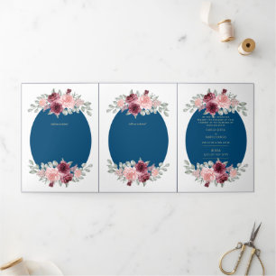 Invitation Trois Volets Nuestra Boda Bourgogne Blue Floral Wedding Invitat