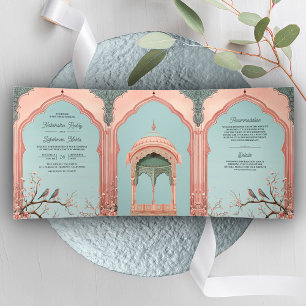 Invitation Trois Volets Oiseaux Romantiques Gazebo Rose Mariage Palais Ind