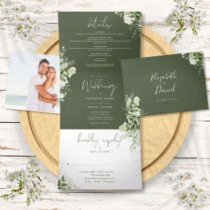 Invitation Trois Volets Olive Modern Botanical Greenery Mariage photo