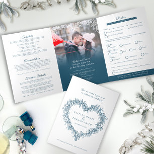 Invitation Trois Volets Option de repas de mariage bleu blanc gui RSVP