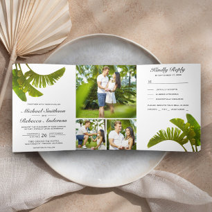 Invitation Trois Volets Palm tropical Banane Feuilles Foliage 3 en 1 Maria