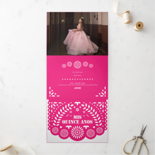 Invitation Trois Volets Papier rose chaud Picado Mis Quince Años