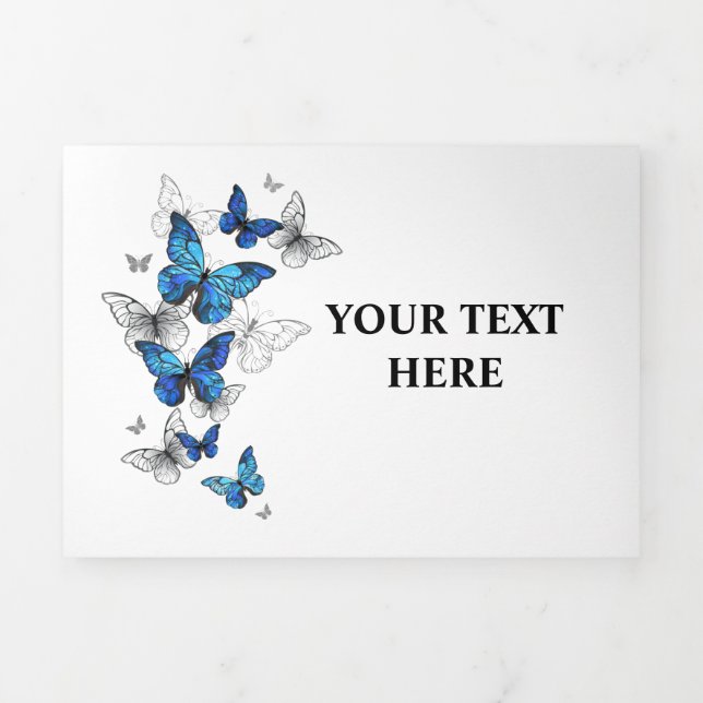 Invitation Trois Volets Papillons volants bleus Morpho (Page de couverture)