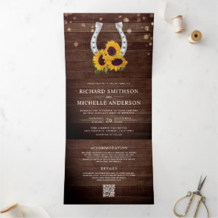 Invitation Trois Volets Pays Fleur de Tournesol Fer à Cheval Code QR Maria