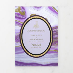 Invitation Trois Volets Pg NIKAH WALIMA violet or marbre Agate Parties sci