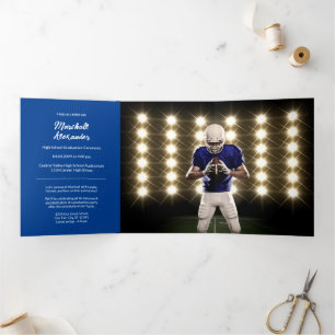 Invitation Trois Volets Photo de graduation géométrique bleue