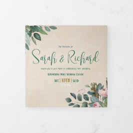 Invitation Trois Volets Photo Mariage florale Blush sur mesure