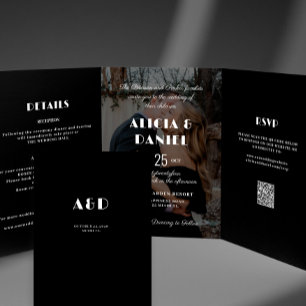 Invitation Trois Volets Photo moderne noir et blanc rsvp détails mariage