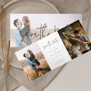 Invitation Trois Volets Photo Script Wedding Enregistrer La Carte Date