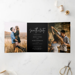 Invitation Trois Volets Photos Élégantes Mariage Mariage Enregistrer La Da