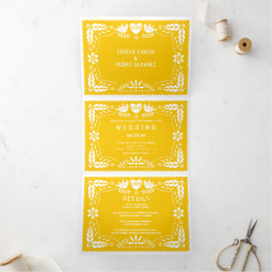 Invitation Trois Volets Pique-nique jaune inséparables mariage